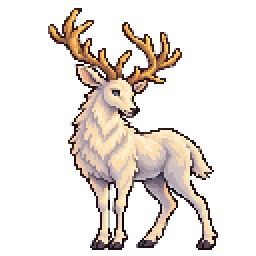 A cream-colored Lantern Hart with glowing golden antlers